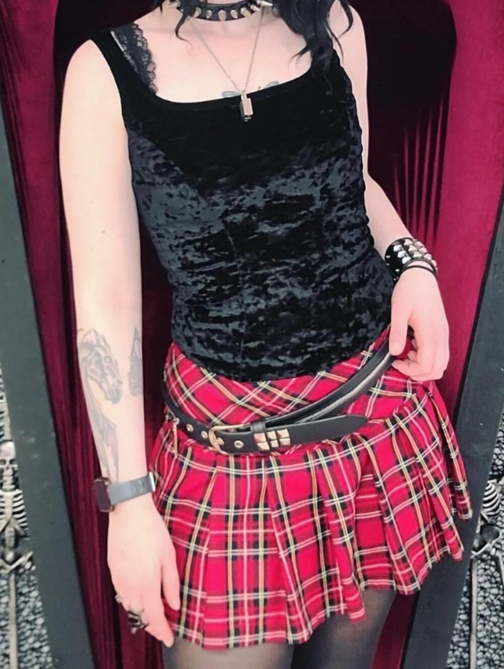 Royal Bones red plaid skirt